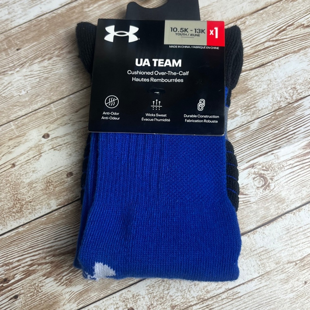 Under Armour UA Team Cushioned Over The‎ Calf Youth Socks 10.5 13 Royal Blue